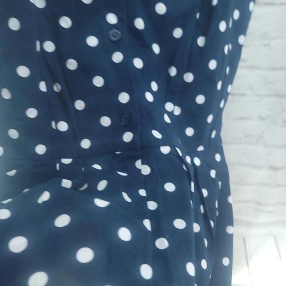 Lauren Ralph Lauren Dark Navy White Polka Dots Tie Waist A-line Size 8 Dress - Picture 2 of 10